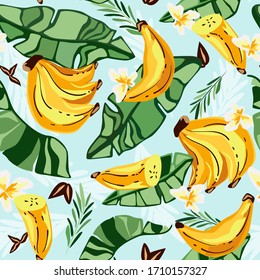 Banana seamless pattern.Tropical fruit and botanical vector illustration.