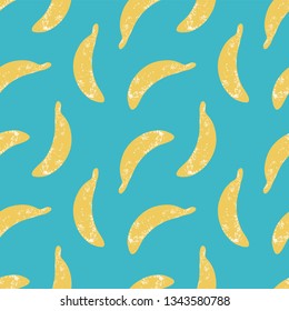 Banana seamless vector hand drawing pattern on blue background. Print in doodle style