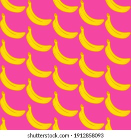 Banana Seamless vector pattern on a pink background