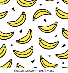 Banana seamless vector pattern in sketch style. Hand drawing print on white background.