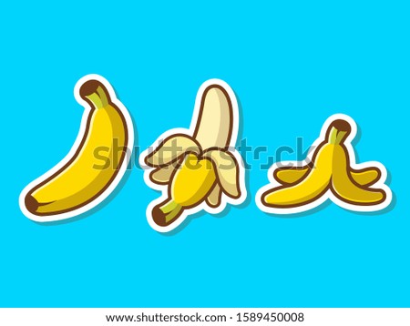 Banana Set Fruit Sticker Vector Icon Illustration. Banana Cartoon Logo, Fruit Icon Concept White Isolated. Flat Cartoon Style Suitable for Web Landing Page, Banner, Sticker, Background