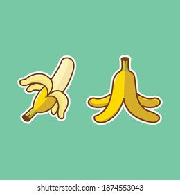 Banana set fruit vector illustration, banana vector, banana illustration, two banana, tropic fruit illustration