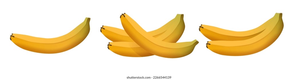 Banana set. One banana, two bananas and a bunch of bananas. Vector clipart isolated on white background.