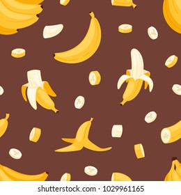 Banana set vector bananas products bread pancake or banana split with yellow banana illustration bananapeel seamless pattern background