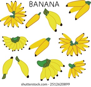 banana set vector illustration. Good for banner, poster, greeting card, party card, invitation, template, advertising, brochures, flyers, ad benners and social media