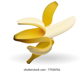 Banana and shadow on a white background
