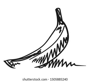 Banana with shadow. Simple sketch of fruit. Vector