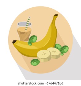 Banana shake Vector illustration fruit drink. Summer refreshment icons
