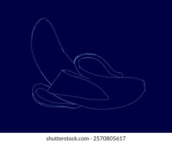 Banana is shown in a blue background. The banana is shown in a very stylized way, with the focus on its shape and form. The image has a dreamy, whimsical feel to it