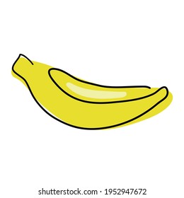 The banana is shown as a solid line. Delicious exotic fruit. The object is drawn with a single line in a doodle style. One continuous drawn line. Stock vector illustration