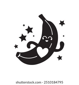 Banana Silhouette Illustration Art, Banana Fruit Vector Icon  