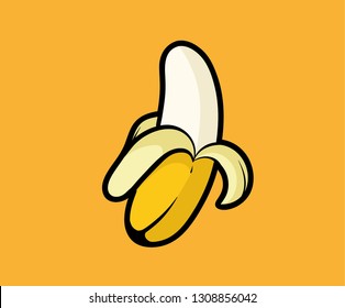 Banana. simple and beautiful yellow peeled banana cartoon - Fruit Vector