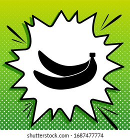 Banana simple sign. Black Icon on white popart Splash at green background with white spots. Illustration.