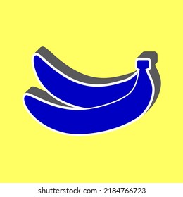 Banana simple sign. Blue Icon with white stroke in 3d at yellow Background. Illustration.