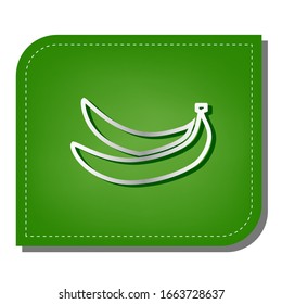 Banana simple sign. Silver gradient line icon with dark green shadow at ecological patched green leaf. Illustration.