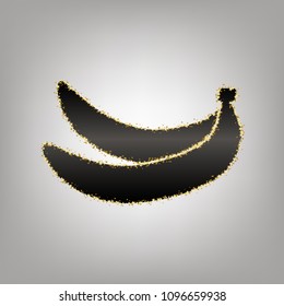 Banana simple sign. Vector. Blackish icon with golden stars at grayish background.