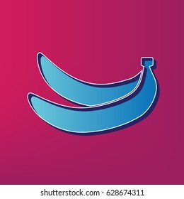 Banana simple sign. Vector. Blue 3d printed icon on magenta background.