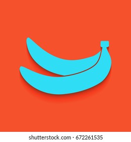 Banana simple sign. Vector. Blue icon with soft shadow putted down on flamingo background.
