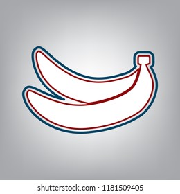 Banana simple sign. Vector. Dark red, transparent and midnight green stroke of white icon at grayish background.