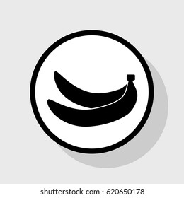 Banana simple sign. Vector. Flat black icon in white circle with shadow at gray background.