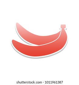 Banana simple sign. Vector. Reddish icon with white and gray shadow on white background. Isolated.