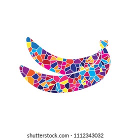 Banana simple sign. Vector. Stained glass icon on white background. Colorful polygons. Isolated.