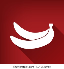 Banana simple sign. Vector. White icon with limitless shadow at ruby red background.