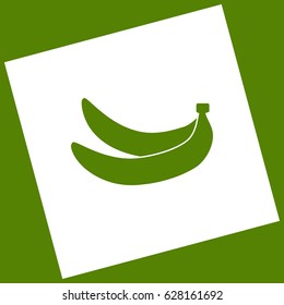 Banana simple sign. Vector. White icon obtained as a result of subtraction rotated square and path. Avocado background.