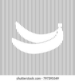 Banana simple sign. Vector. White icon on grayish striped background. Optical illusion.