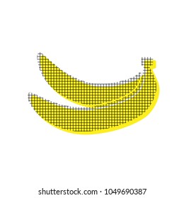 Banana simple sign. Vector. Yellow icon with square pattern duplicate at white background. Isolated.