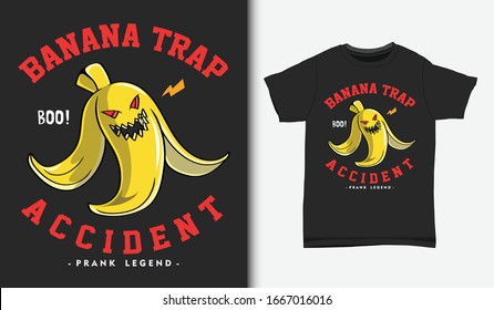 Banana skin trap illustration, with t-shirt design, Hand drawn