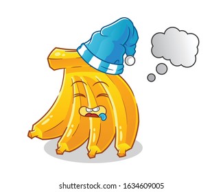banana sleeping cartoon. dreaming with bubble and sleeping hat. cute cartoon mascot vector