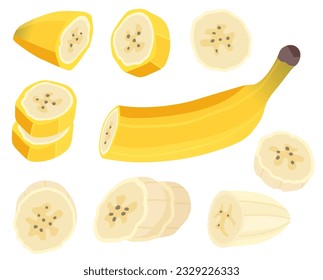 Baraja de plátano, fruta. Cortar plátano. Ilustración vectorial plana aislada sobre fondo blanco en estilo de caricatura