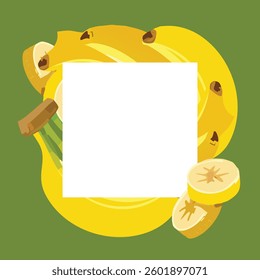 Banana slices arranged around a clean white patch, creating a vibrant and fresh contrast
