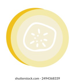Banana slices illustration of various sizes and angles. Chopped banana pieces with peel and without peel, design icon vector illustration.