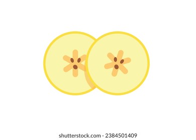 Las lonchas de plátano aisladas en blanco. Vector de plátano.