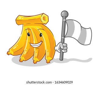 banana smiling and holding white surender flag cartoon. cute chibi cartoon mascot vector