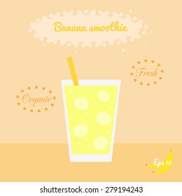 Banana smoothie. Element of menu for cafe, bar and restaurant. Healthy juice with berries.