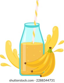 Banana smoothie, fresh Banana juice, Banana fresh in a cartoon style