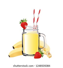 Banana Smoothie. Healthy Lifestyle Concept. Vector Illustration. Isolated On A White Background.