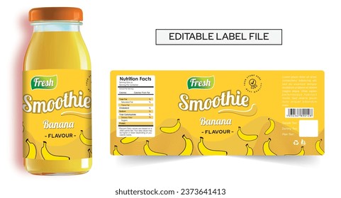 Banana Smoothie Label Design Editable Juice Bottle Label Template Printable Product Label Design for Banana Smoothie Healthy Fruit Juice with mockup vector file