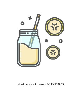 Banana Smoothie In The Mason Jar Outline Flat Icon.