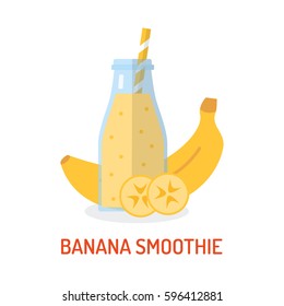 Banana smoothie or milkshake in jar with straw isolated on white background. Healthy food for breakfast. Vector illustration in flat design.