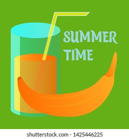 Banana smoothie. Organic fruit shake smoothie. Flat design. Vector illustration.