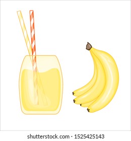Banana and Smoothie Set. Summer cartoon collection in vector