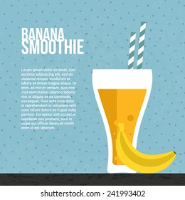 Banana smoothie vector concept. Menu element for cafe or restaurant with energetic fresh drink made in flat style. Fresh juice for healthy life. Organic raw shake. 