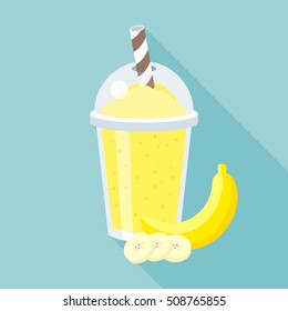 Banana smoothie vector illustration, flat design with long shadow
