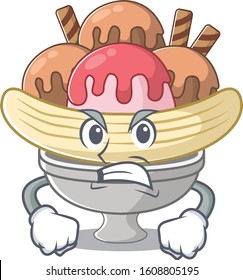 Banana split cartoon character design having angry face