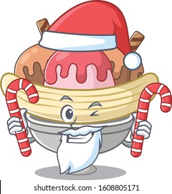 Banana split Cartoon character in Santa costume with candy