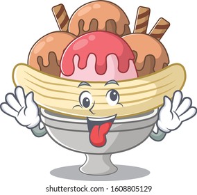 Banana split Cartoon character style with a crazy face